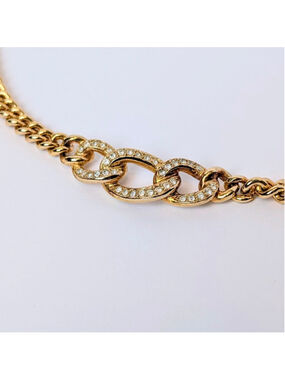 Dior Gold-Tone Curb Chain Choker Necklace with Pavé Crystal Links